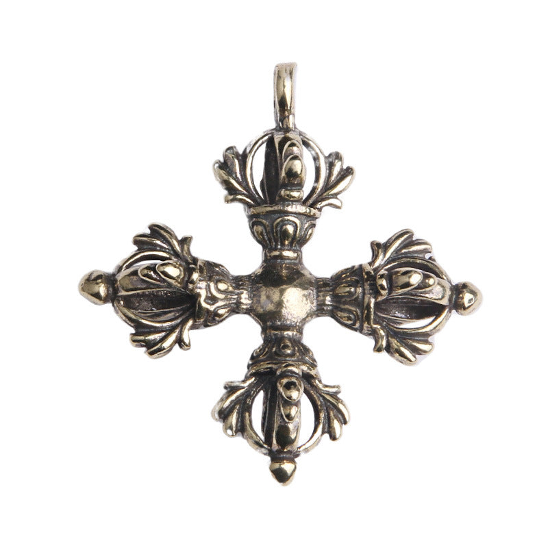Wholesale Brass Distressed Cross Vajra Pestle Keychains